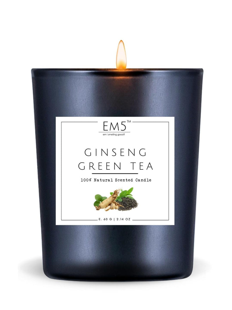EM5™ Ginseng Green Tea Scented Candles | 60 gm | 12 to 16 Hrs Burn Time | Smoke Free & Non Toxic | Scented Candles for Home Decor & Aromatherapy | Best Fragrance Gift for Him/Her - House of EM5