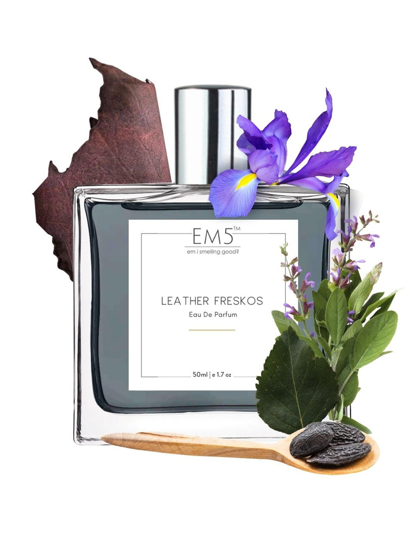 EM5™ Leather Freskos Unisex Perfume | Eau De Parfum Spray for Men & Women | Fresh Spicy Leather Fragrance Accords | Luxury Gift for Him / Her | Sizes Available: 50 ml / 15 ml - House of EM5