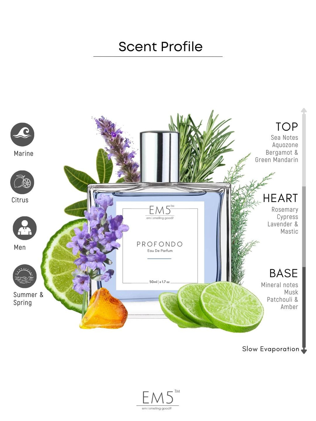EM5™ Profondo Perfume for Men | Eau De Parfum Spray | Aromatic Marine Citrus Fragrance Accords | Luxury Gift for Men | Sizes Available: 50 ml / 15 ml - House of EM5