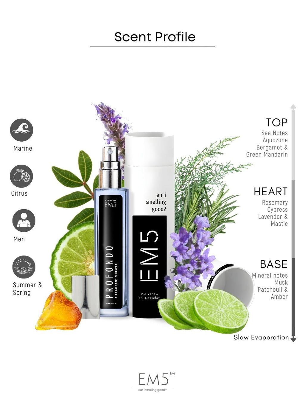 EM5™ Profondo Perfume for Men | Eau De Parfum Spray | Aromatic Marine Citrus Fragrance Accords | Luxury Gift for Men | Sizes Available: 50 ml / 15 ml - House of EM5