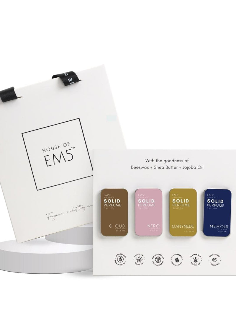EM5™ UNISEX Set of 4 Solid Perfumes for Men & Women | Strong and lasting fragrance | With the Goodness of Beeswax + Shea Butter - House of EM5