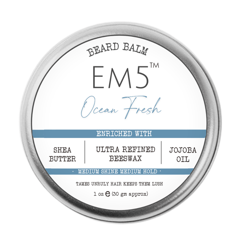 EM5™ Natural Organic Beard Balm | Medium Hold - Shine | BeesWax, Shea Butter, Jojoba Oil, Essential Oils (Ocean Fresh) - House of EM5