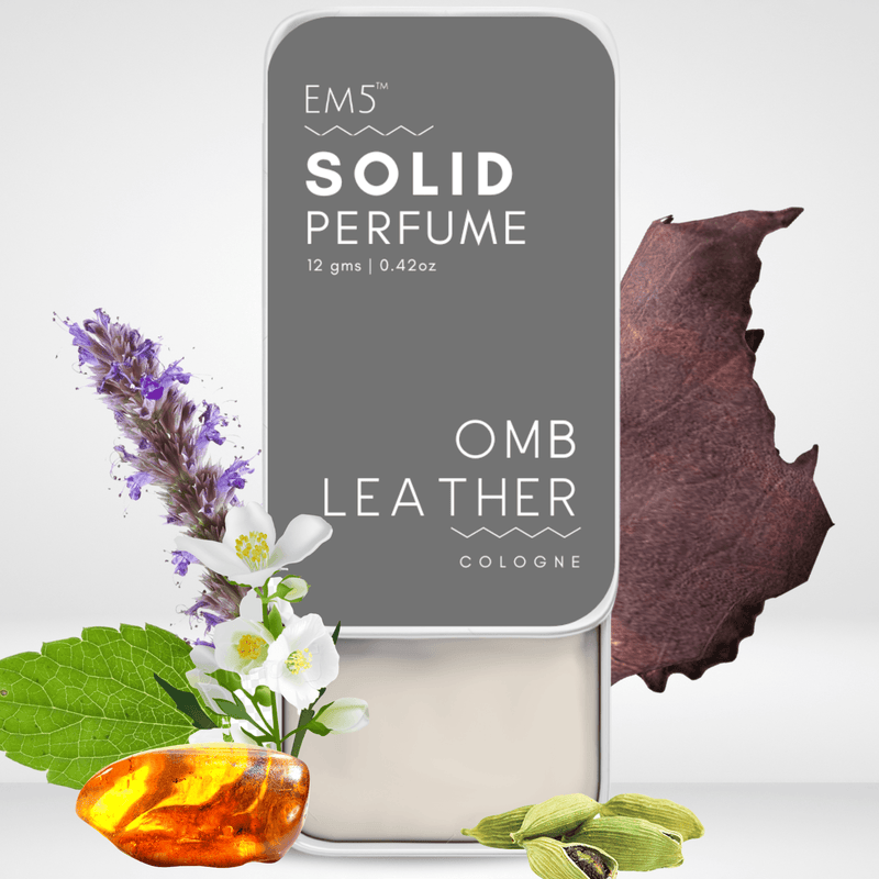 EM5™ Omb Leather | Solid Perfume for Men & Women | Alcohol Free Strong lasting fragrance | Leather Animalic Earthy | Goodness of Beeswax + Shea Butter - House of EM5