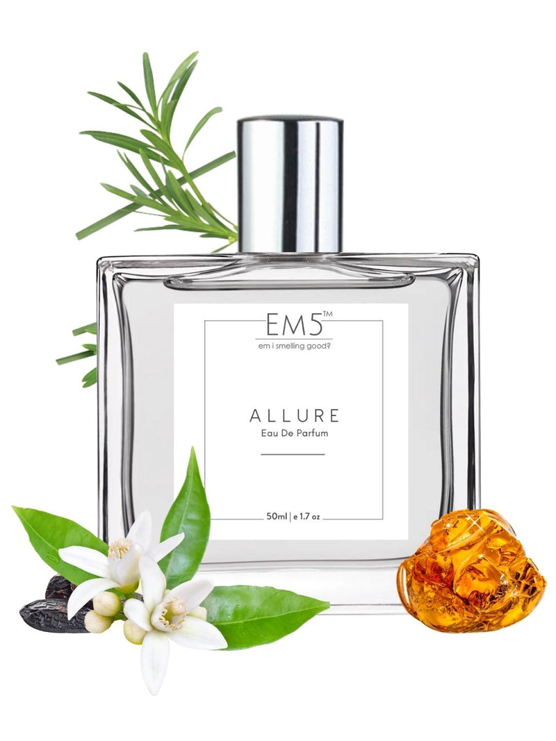 EM5™ Allure Perfume for Men | Strong and Long Lasting | Citrus Aromatic Vanilla | Luxury Gift for Men | 50 ml Spray / 10ml Alcohol Free Roll On