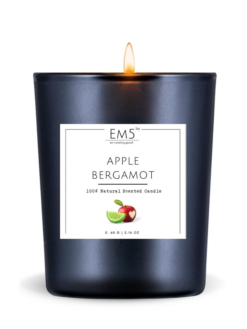 EM5™ Apple Bergamot Scented Candles | 60 gm | 12 to 16 Hrs Burn Time | Smoke Free & Non Toxic | Scented Candles for Home Decor & Aromatherapy | Best Fragrance Gift for Him/Her - House of EM5