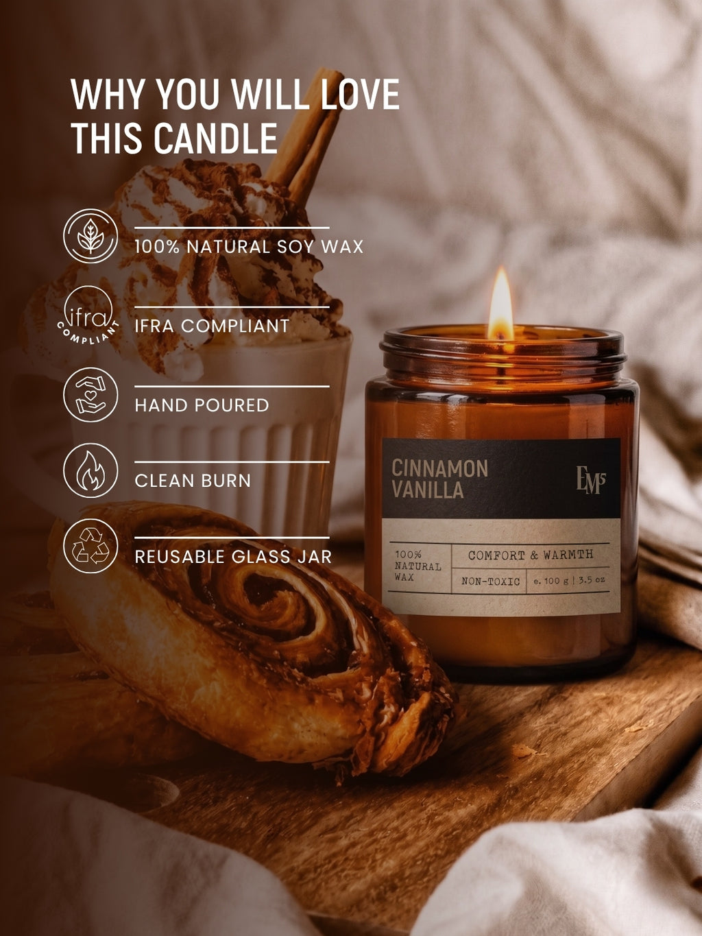 Cinnamon Vanilla | Aromatherapy Scented Candle