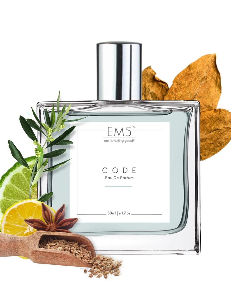 EM5™ Code Perfume for Men | Eau De Parfum Spray | Citrus Leather Anis Fragrance Accords | Luxury Gift for Him | Sizes Available: 50 ml / 15 ml - House of EM5