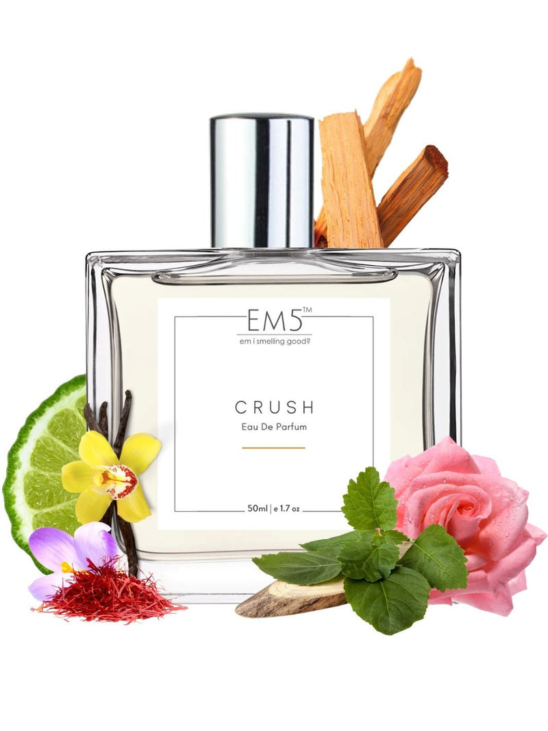 EM5™ Crush Unisex Perfume EDP Spray | Woody Amber Warm Spicy | for Men & Women | Luxury Gift for Him / Her | Variants Available: 50 ml Spray / 15 ml Spray