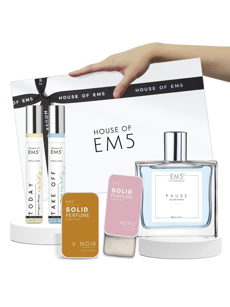 EM5™ Gift Pack for Women | Gift for Her 2x 12ml Perfume Sprays, 2x 12ml Solid Perfumes, 1x 50ml Perfume Spray | Long Lasting Luxury Fragrance Pack | Gift Set for Girlfriend, Wife, Mother