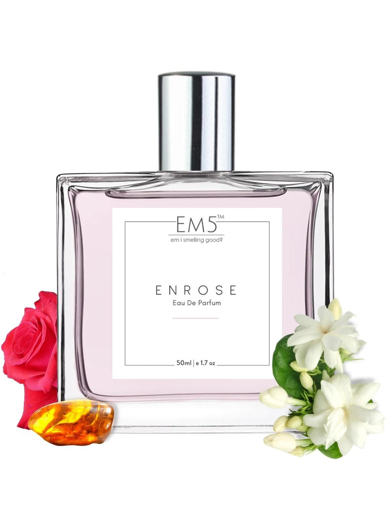 EM5™ Enrose Perfume for Women | Strong and Long Lasting | Rose Musky Powdery | Luxury Gift for Women | 50 ml Spray / 10ml Alcohol Free Roll On