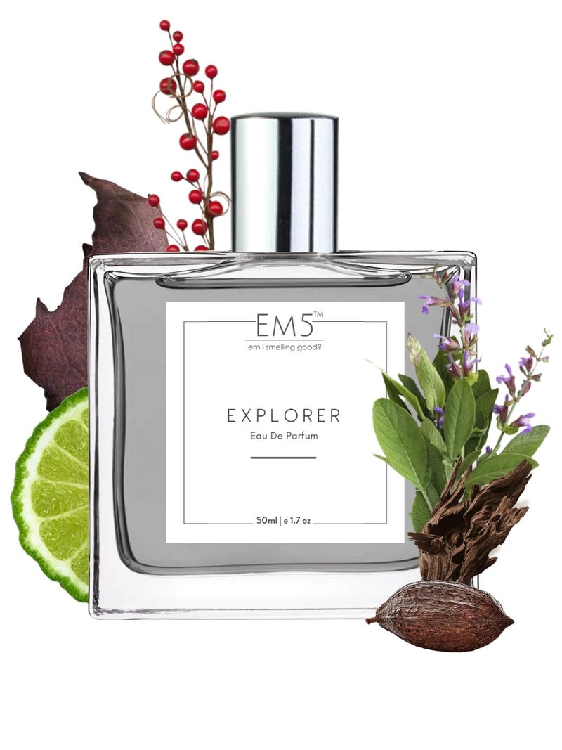 EM5™ Explorer Perfume for Men | Eau de Parfum Spray | Woody Fresh Spicy Fragrance Accords | Luxury Gift for Him | Sizes Available: 50 ml / 15 ml - House of EM5