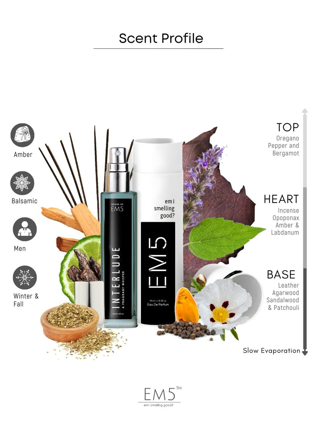 EM5™ Interlude Perfume for Men | Eau de Parfum Spray | Amber Smoky Woody Fragrance Accords | Luxury Gift for Him | Sizes Available: 50 ml / 15 ml - House of EM5