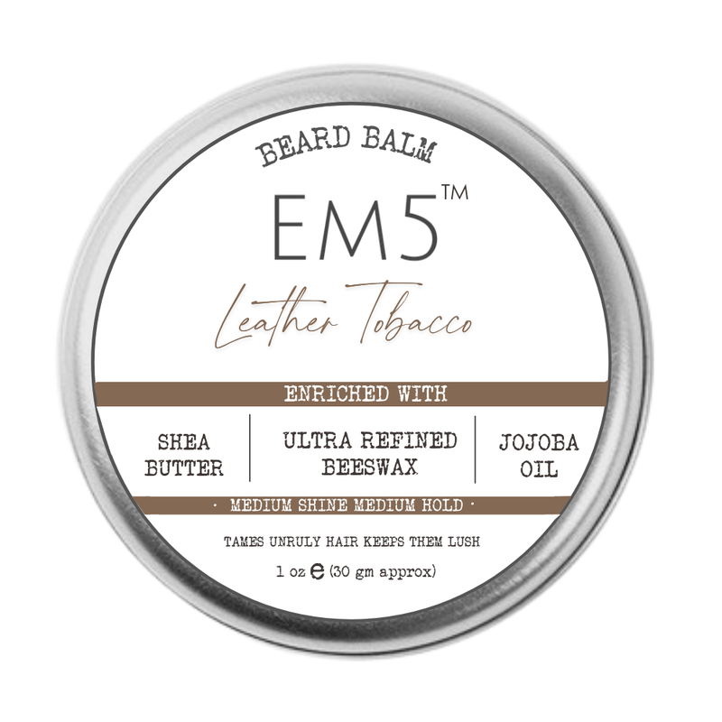 EM5™ Natural Organic Beard Balm | EM5's Natural Organic Beard Balm | Medium Hold - Shine | BeesWax, Shea Butter, Jojoba Oil, Essential Oils (Leather Tobacco) - House of EM5