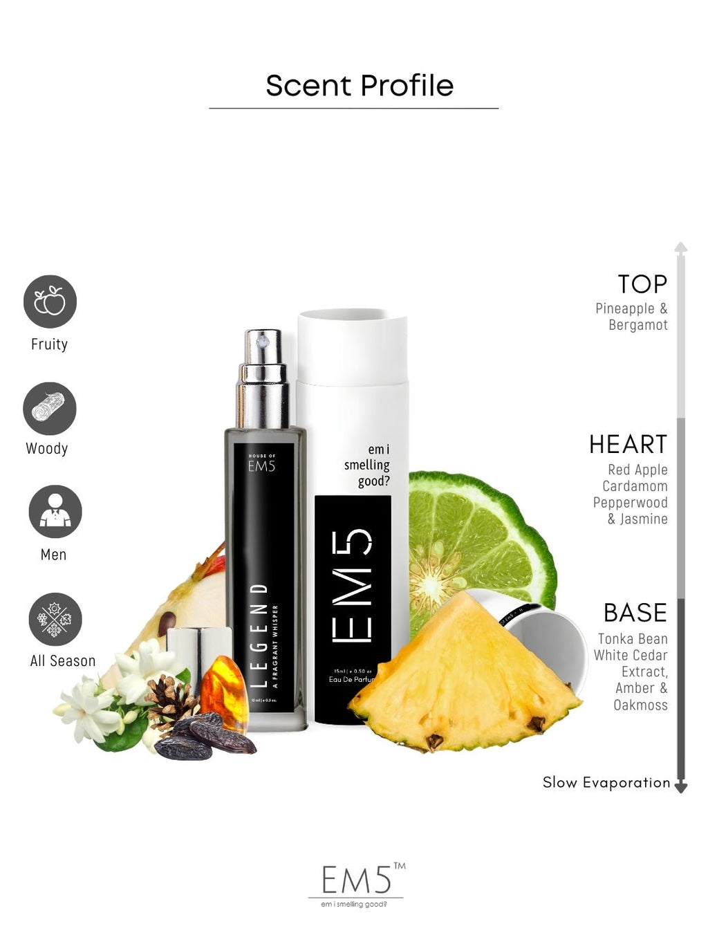 EM5™ Legend Unisex Perfume | Eau De Parfum Spray for Men & Women | Aromatic Warm Spicy Fragrance Accords | Luxury Gift for Him / Her | Sizes Available: 50 ml / 15 ml - House of EM5