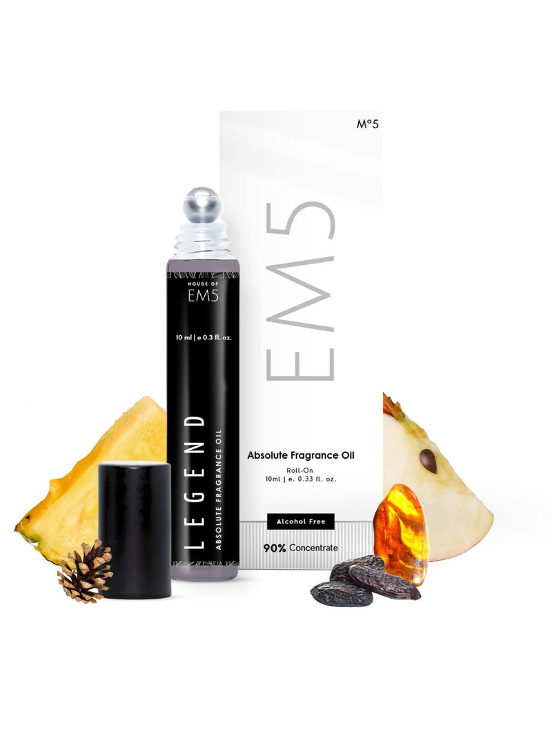 EM5™ Legend Perfume Oil Roll On (Attar) 90% Concentrate Non-Alcoholic for Men and Women, Strong and Long Lasting | Aromatic Warm Spicy Fragrance Perfume Oil | 10ml Roll-On Easy to Carry and Travel Friendly