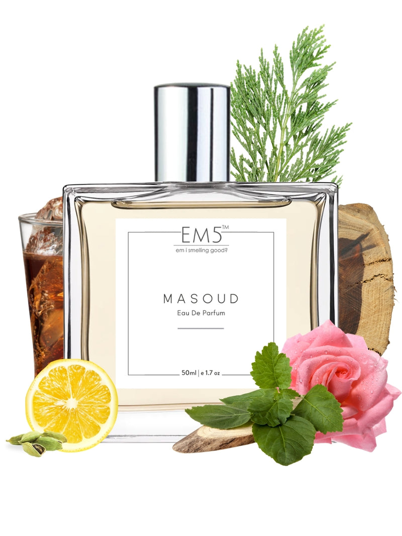 EM5™ Masoud Unisex Perfume | Eau De Parfum Spray for Men & Women | Rose Oud Warm Spicy Fragrance | Luxury Gift for Him / Her | Sizes Available: 50 ml / 15 ml