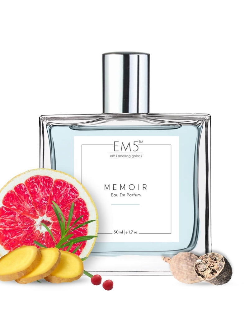 EM5™ Memoir Unisex Perfume | Strong and Long Lasting | Fresh Citrus Woody | Luxury Gift for Men / Women | 50 ml Spray / 10ml Alcohol Free Roll On
