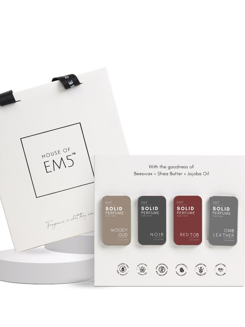 EM5™ ALPHA | Set of 4 Solid Perfumes for Men | Strong and lasting fragrance | With the Goodness of Beeswax + Shea Butter - House of EM5