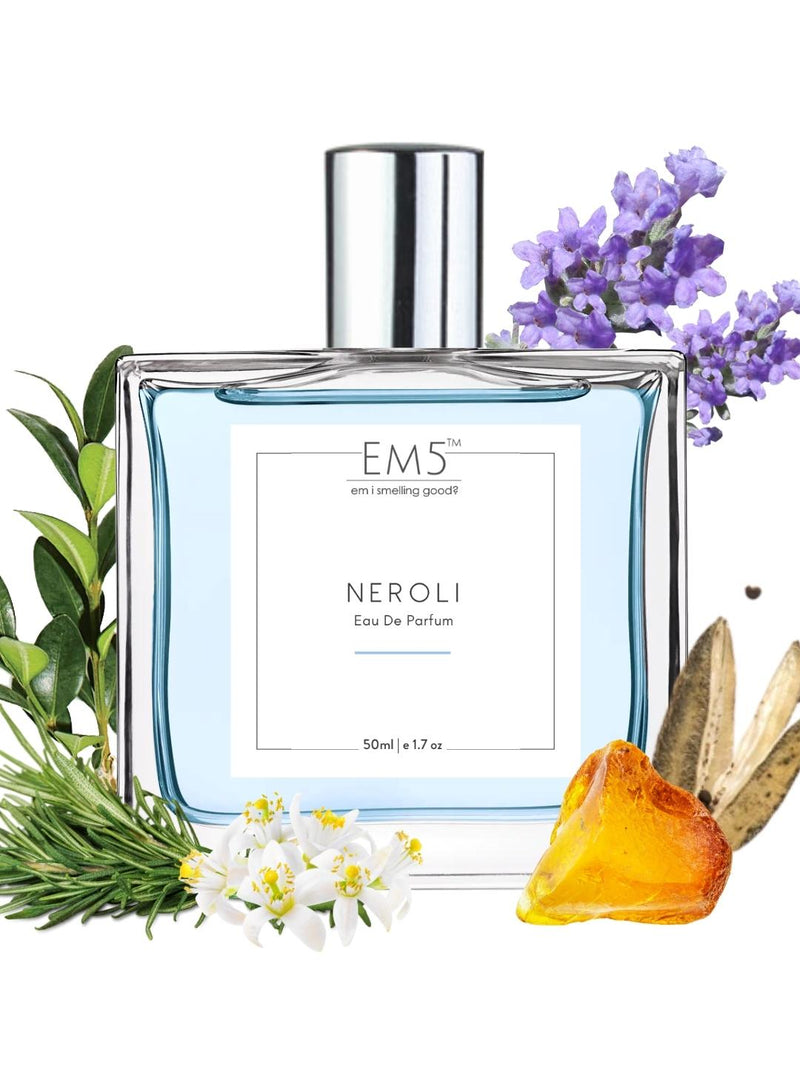 EM5™ Neroli Unisex Perfume | Strong and Long Lasting | Citrus White Floral Aromatic | Luxury Gift for Men / Women | 50 ml Spray / 10ml Alcohol Free Roll On