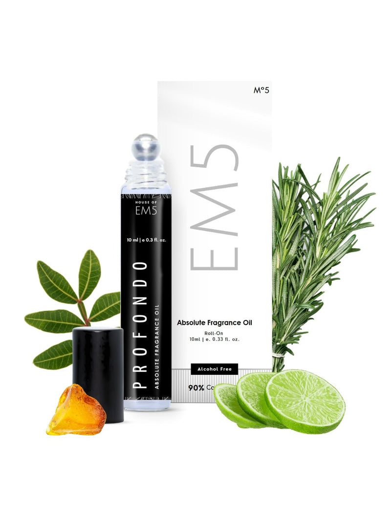 EM5™ Profondo | Perfume Oil Roll On (Attar) 90% Concentrate Non-Alcoholic for Men and Women, Strong and Long Lasting | Aromatic Marine Citrus | 10ml Roll-On Easy to Carry and Travel Friendly