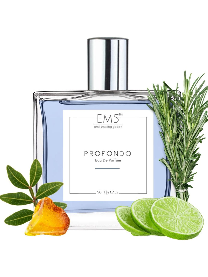 EM5™ Profondo Perfume for Men | Strong and Long Lasting | Aromatic Marine Citrus | Luxury Gift for Men | 50 ml Spray / 10ml Alcohol Free Roll On