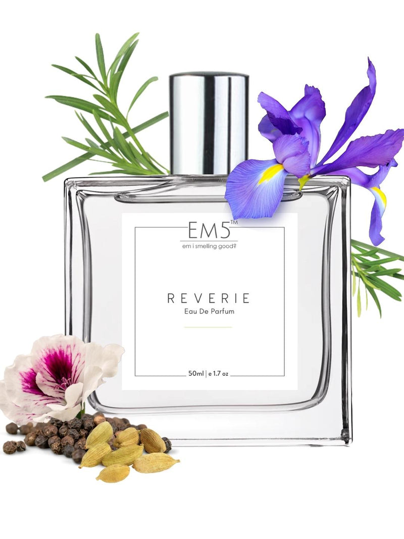 EM5™ Reverie Perfume for Men | Strong and Long Lasting | Powdery Iris Fresh Spicy | Luxury Gift for Men | 50 ml Spray / 10ml Alcohol Free Roll On