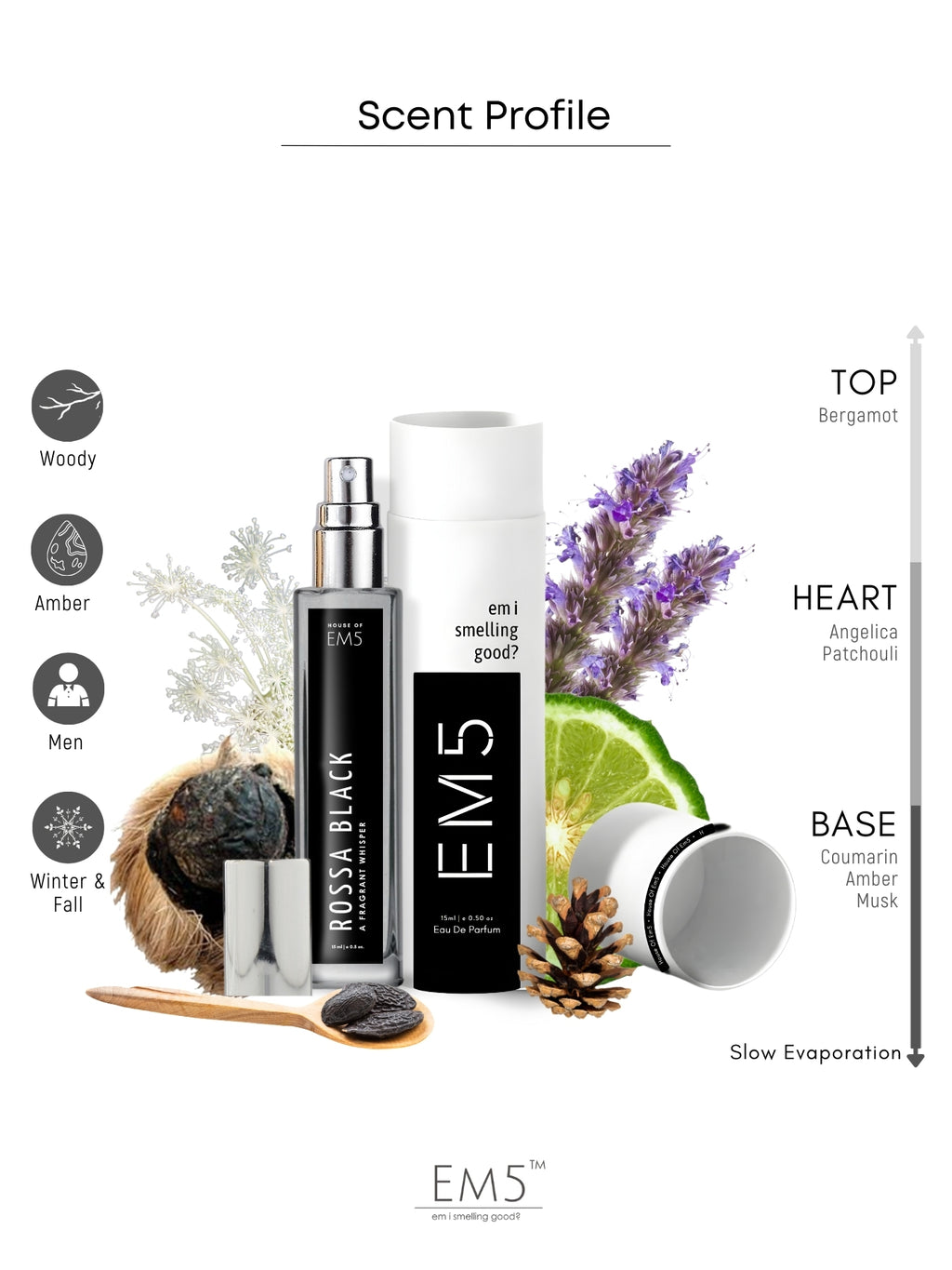 EM5™ Rossa Black Perfume for Men | Eau de Parfum Spray | Amber Musky Warm Spicy Fragrance Accords | Luxury Gift for Him | Sizes Available: 50 ml / 15 ml - House of EM5