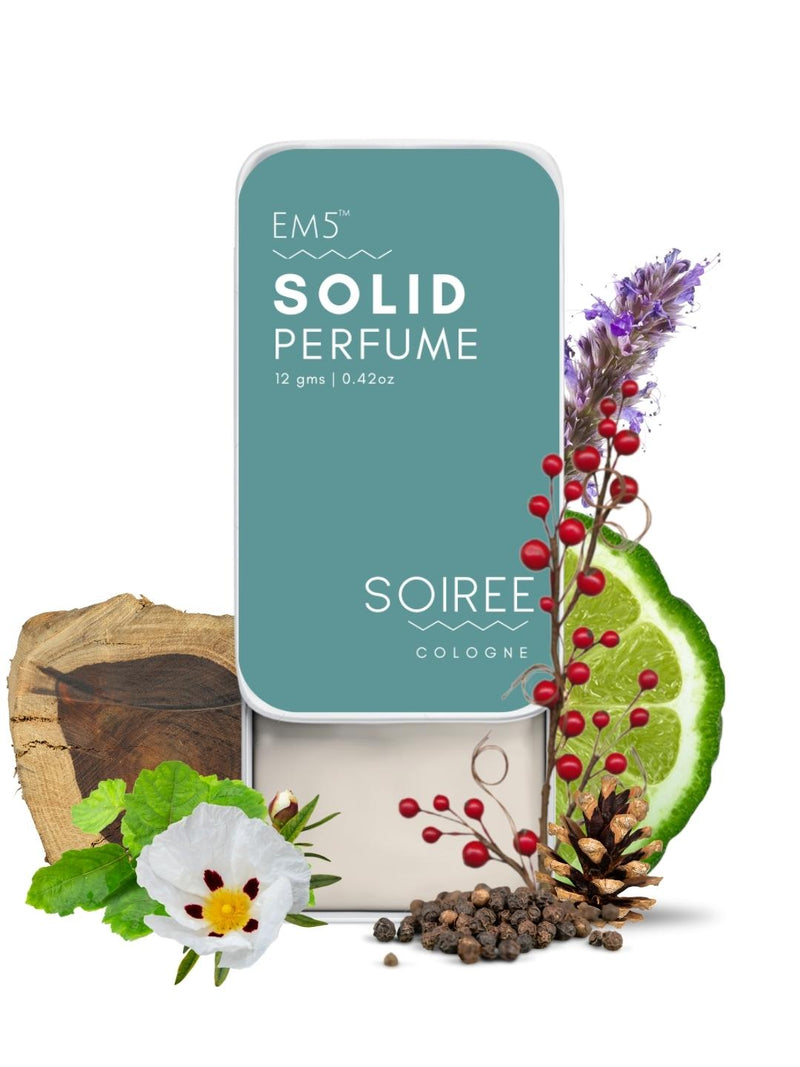 EM5™ Soiree | Solid Perfume for Men | Alcohol Free Strong lasting fragrance | Spicy Amber Citrus | Goodness of Beeswax + Shea Butter