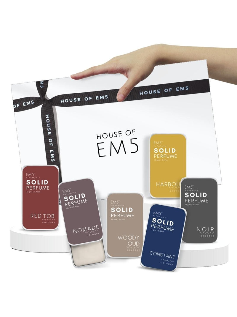 EM5™ Gift Pack for Men | Set of 6 Solid Perfumes for Men | Gift Set for Men / Him | Strong & Lasting Fragrances With The Goodness Of Beeswax + Shea Butter | Alcohol Free