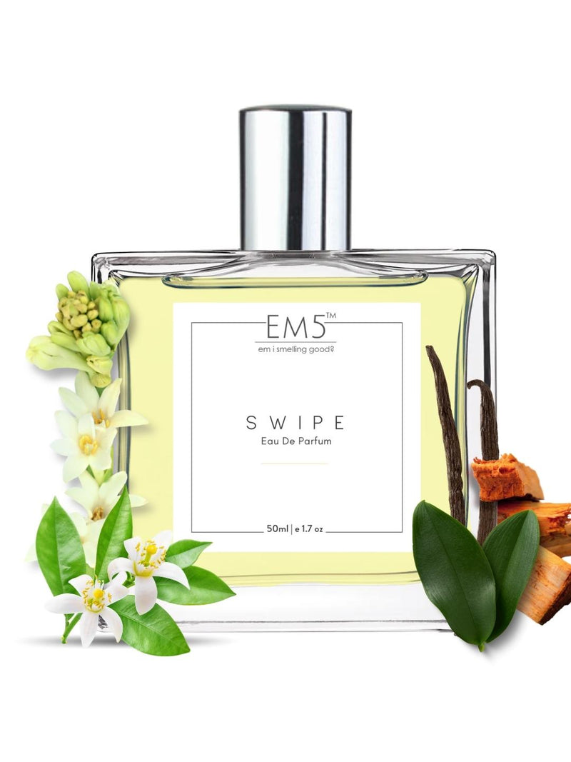 EM5™ Swipe Perfume for Women | Strong and Long Lasting | Powdery Fruity Rose | Luxury Gift for Women | 50 ml Spray / 10ml Alcohol Free Roll On