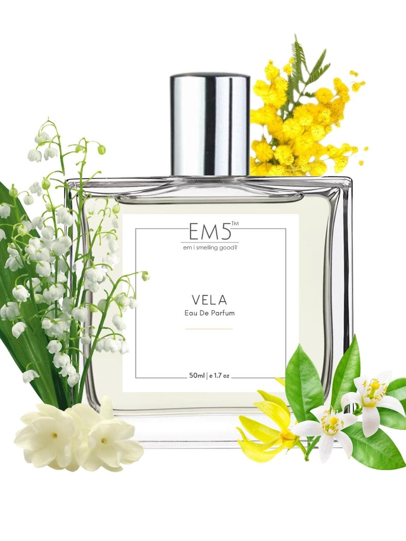 EM5™ Vela Perfume for Women | Eau De Parfum Spray | Citrus Patchouli Woody Fragrance Accords | Luxury Gift for Her | Sizes Available: 50 ml /  15 ml