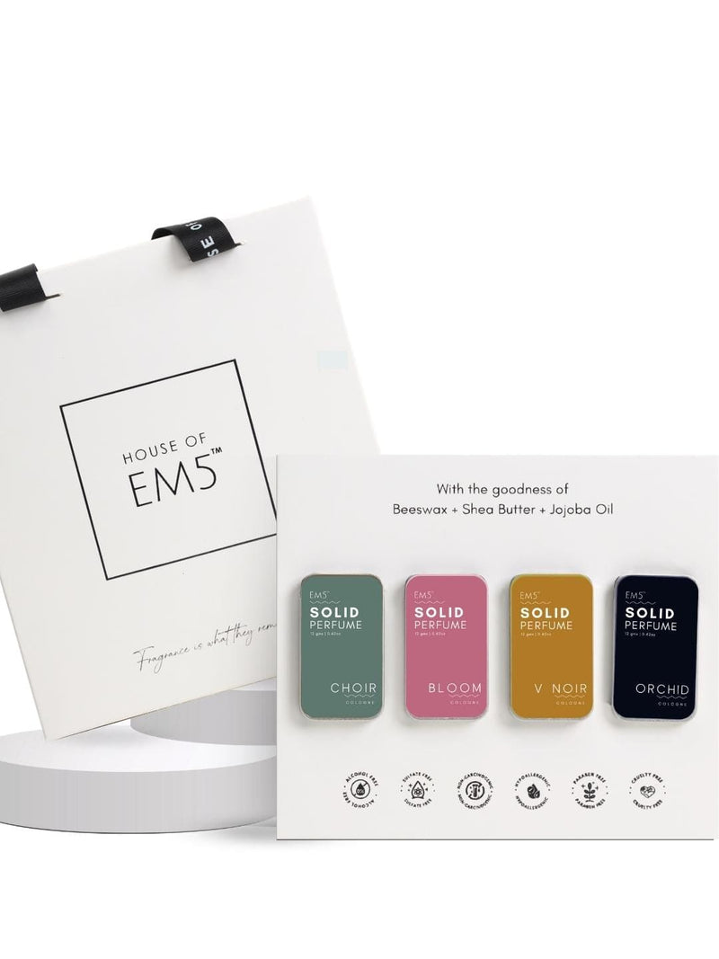 EM5™ FOR HER | Set of 4 Solid Perfumes for Women | Strong and lasting fragrance | With the Goodness of Beeswax + Shea Butter - House of EM5