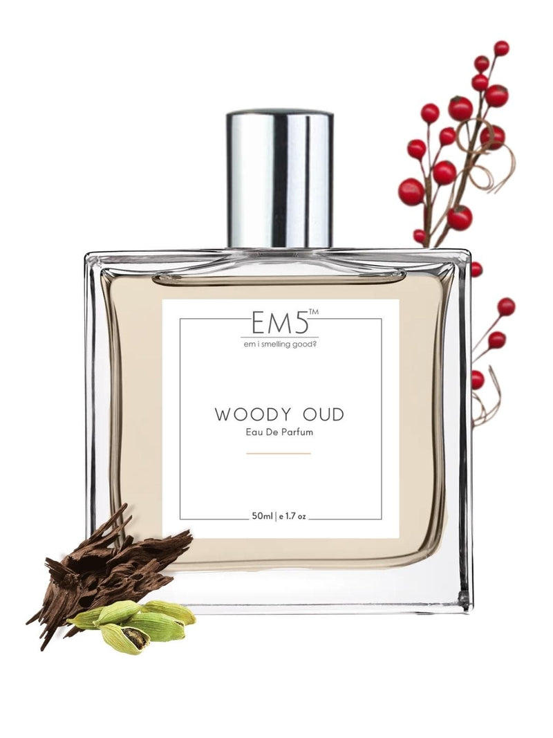 EM5™ Woody Oud Perfume for Men | Strong and Long Lasting | Woody Oud Spicy | Luxury Gift for Men | 50 ml Spray / 10ml Alcohol Free Roll On