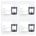 EM5™ Set of 4 Scented Candles | Cinnamon Vanilla, White Tea & Pear, Apricot Apple, Morning Dew | 80 Hrs Burn Time | 4X60Gm Each