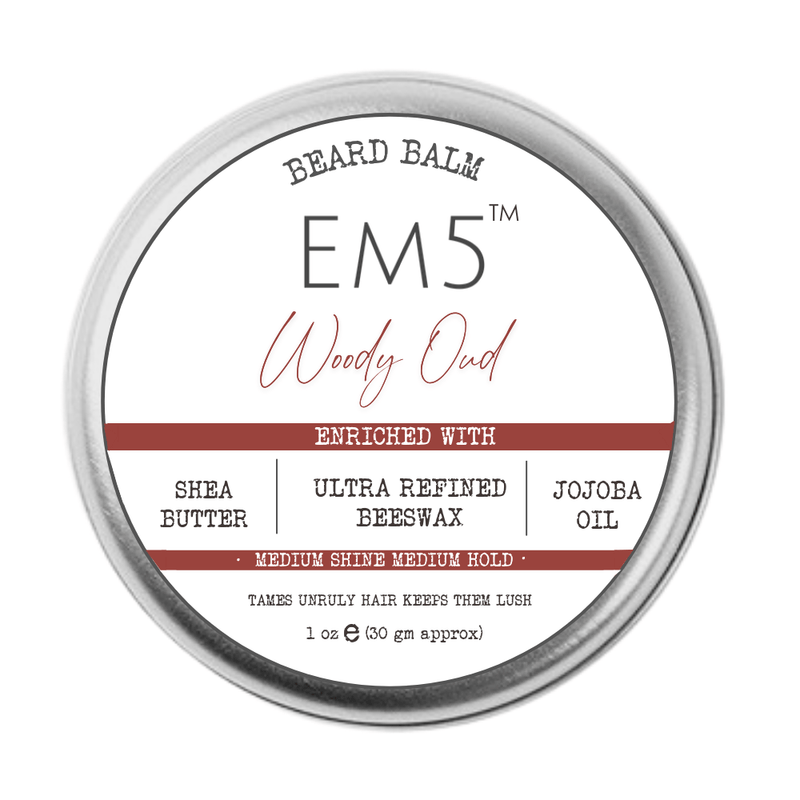 EM5™ Natural Organic Beard Balm | EM5's Natural Organic Beard Balm | Medium Hold - Shine | BeesWax, Shea Butter, Jojoba Oil, Essential Oils (Woody Oud) - House of EM5