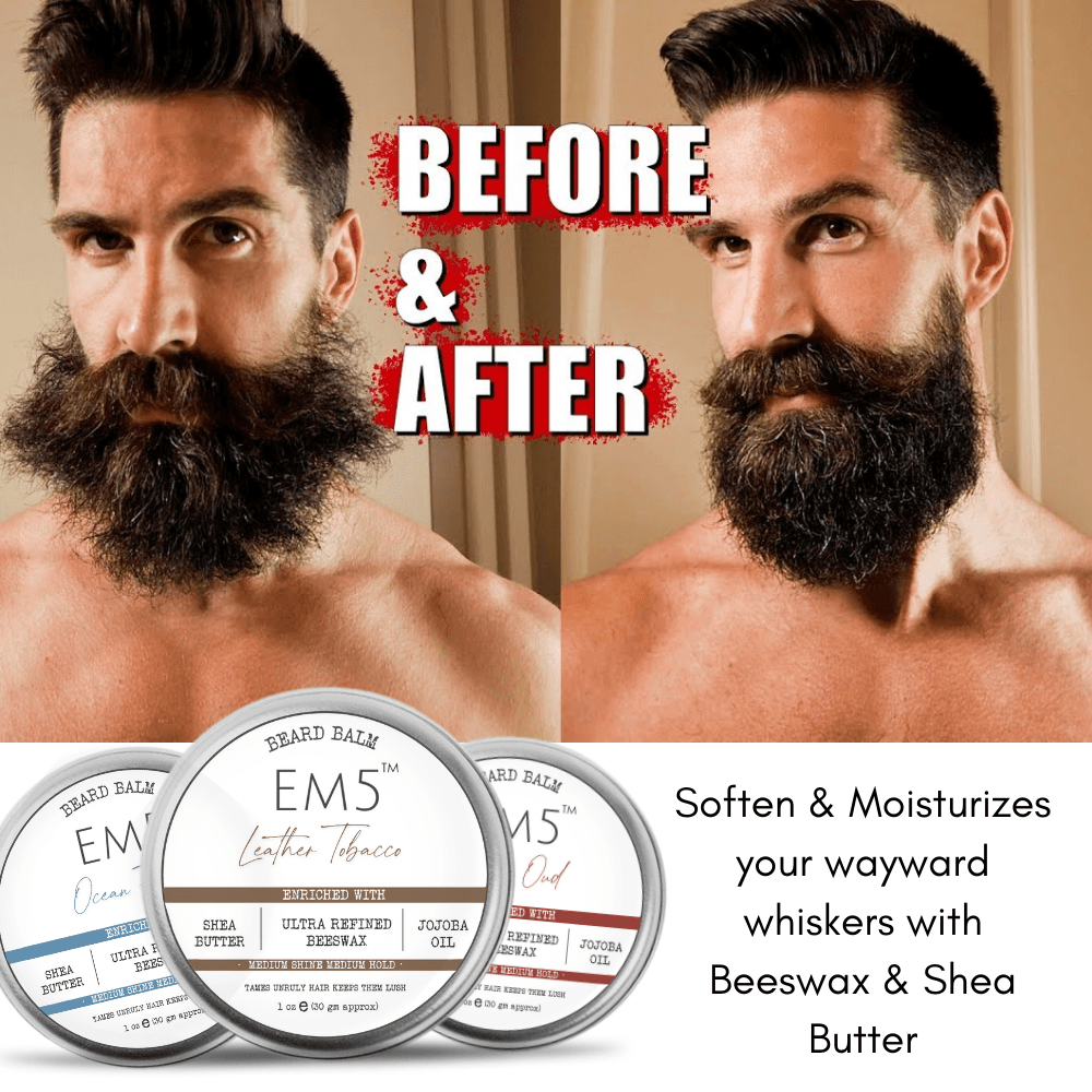 EM5™ Natural Organic Beard Balm | EM5's Natural Organic Beard Balm | Medium Hold - Shine | BeesWax, Shea Butter, Jojoba Oil, Essential Oils (Combo of 3) - House of EM5